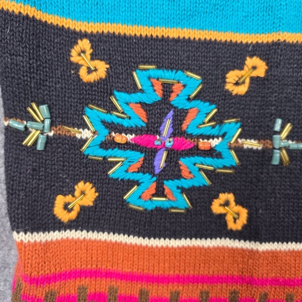 VTG- Carole Little- Womens Small Shawl collar Cardigan Southwest Aztec Sweater - Picture 4 of 11